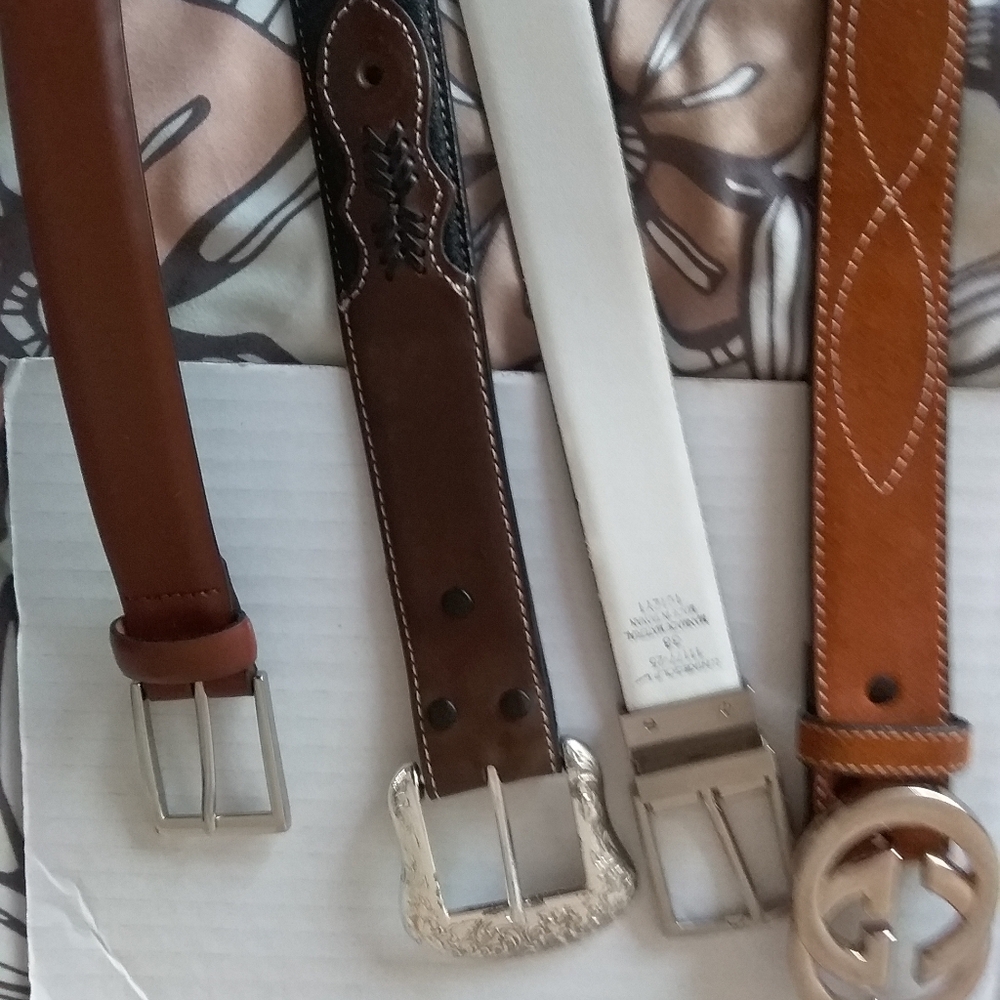 3 Mens Genuine  Leather Belts $28 Sizes 32- 42 + Free Silk Necktie - Picture 2 of 14